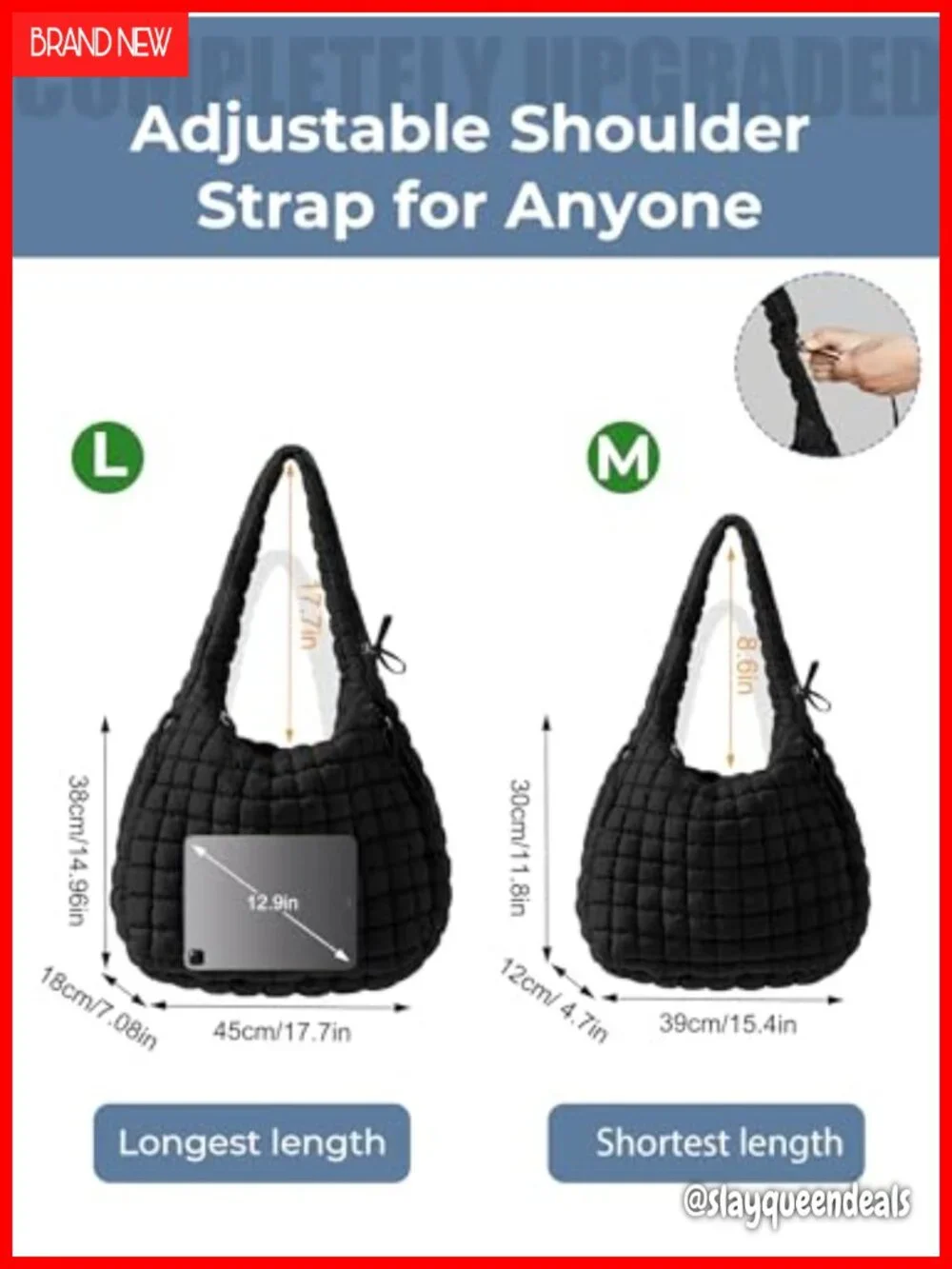 Quilted Nylon Puffer Tote Bag Hobo Crossbody Shoulder Purse Large